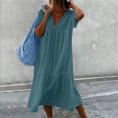 Robe – Col Rond & Imprimé Peint à la Main