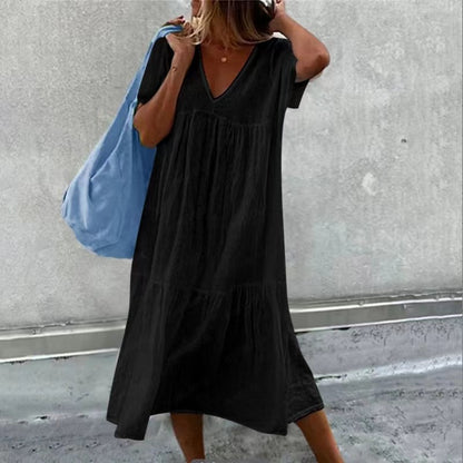 Robe – Col Rond & Imprimé Peint à la Main