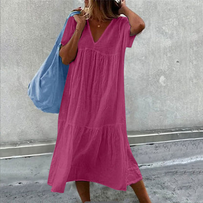 Robe – Col Rond & Imprimé Peint à la Main