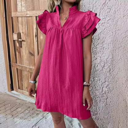 Robe Col en V – Manches Volantées & Silhouette Sculptée