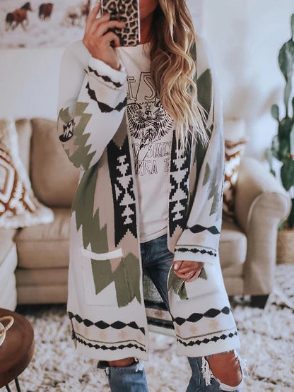 Amazon long sleeve printed cardigan coat woolen coat d