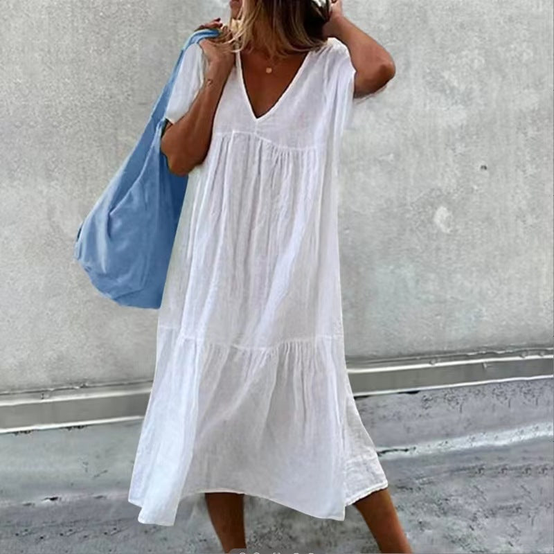 Robe – Col Rond & Imprimé Peint à la Main
