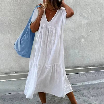 Robe – Col Rond & Imprimé Peint à la Main