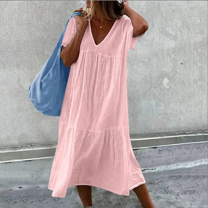 Robe – Col Rond & Imprimé Peint à la Main