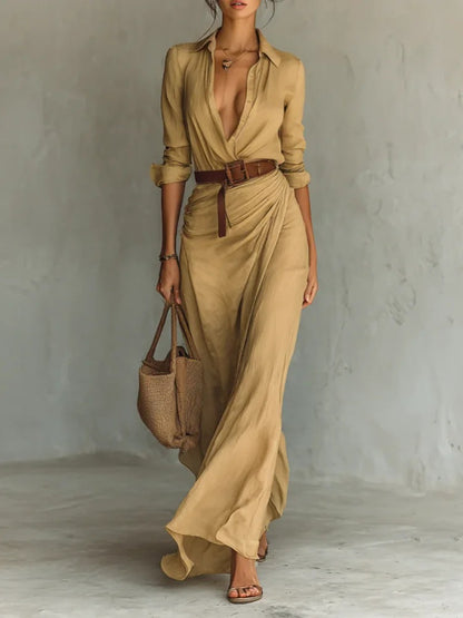 Robe Longue Ceinturée – Fluidité & Élégance Naturelle