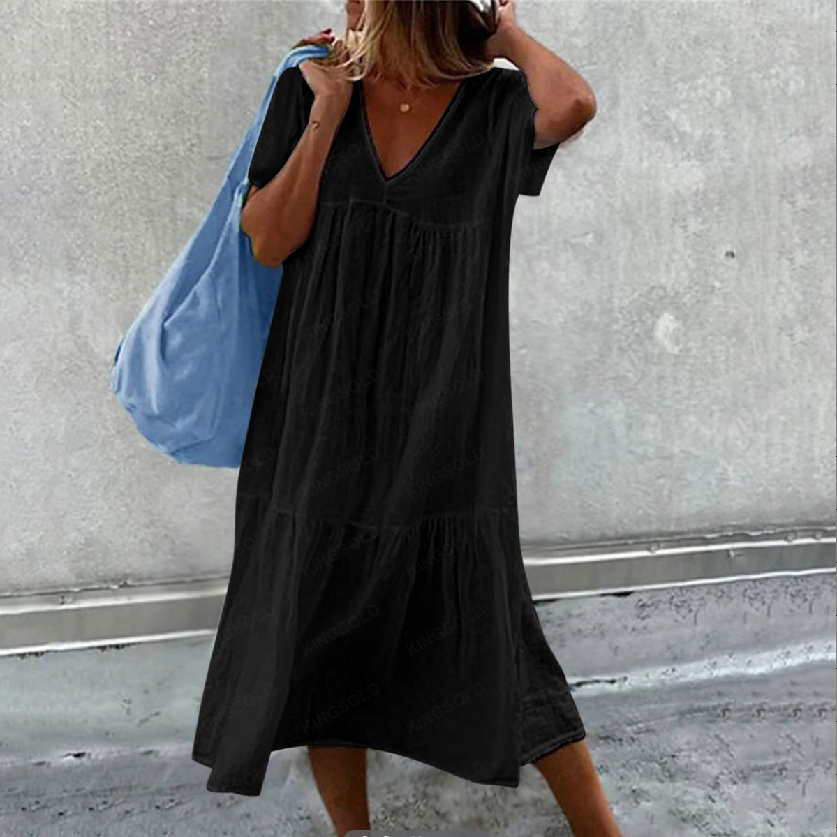 Robe – Col Rond & Imprimé Peint à la Main