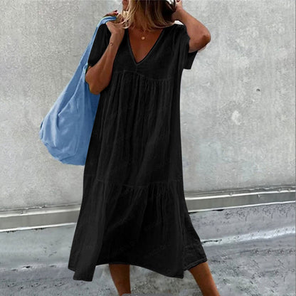 Robe – Col Rond & Imprimé Peint à la Main