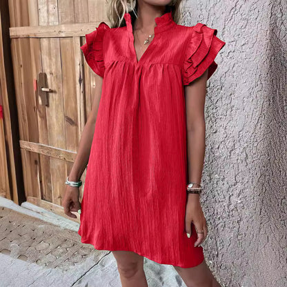 Robe Col en V – Manches Volantées & Silhouette Sculptée