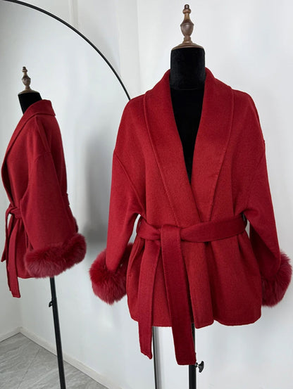 Manteau – Col V & Laçage Élégant