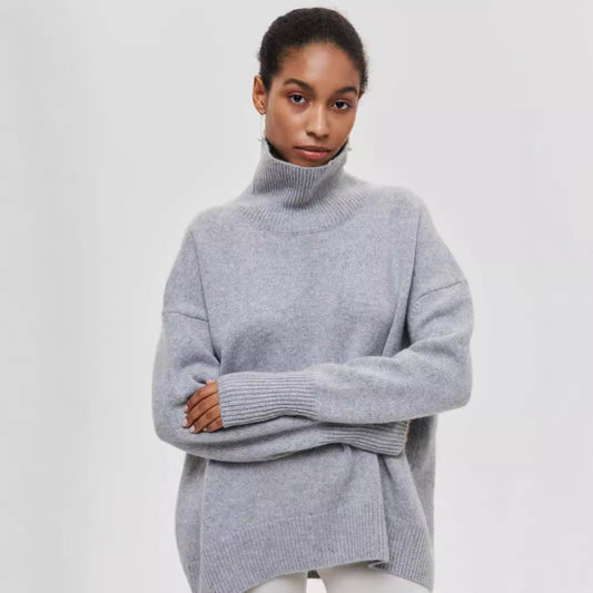 Pull d’hiver à col roulé, couleur unie, manches longues – Vêtement femme
