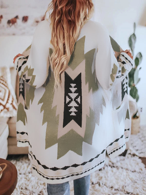 Amazon long sleeve printed cardigan coat woolen coat d