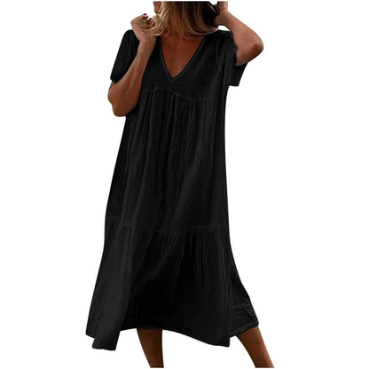 Robe – Col Rond & Imprimé Peint à la Main