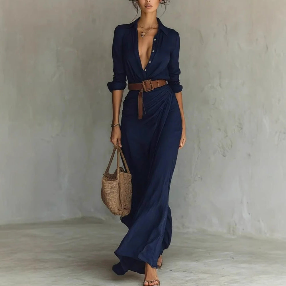 Robe Longue Ceinturée – Fluidité & Élégance Naturelle
