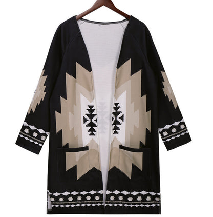 Amazon long sleeve printed cardigan coat woolen coat d