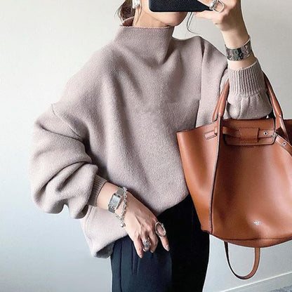 Spot new autumn sweater jumper slimming knitwear Japanese and Korean high neck loose striped knitwear