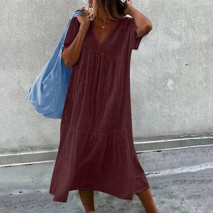 Robe – Col Rond & Imprimé Peint à la Main