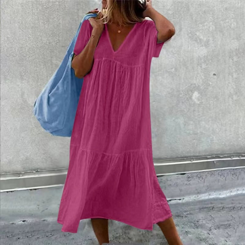 Robe – Col Rond & Imprimé Peint à la Main