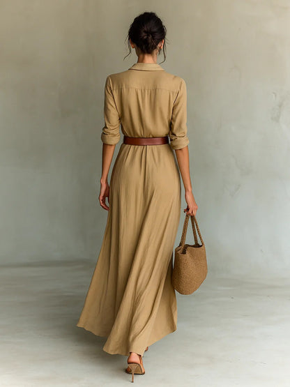 Robe Longue Ceinturée – Fluidité & Élégance Naturelle