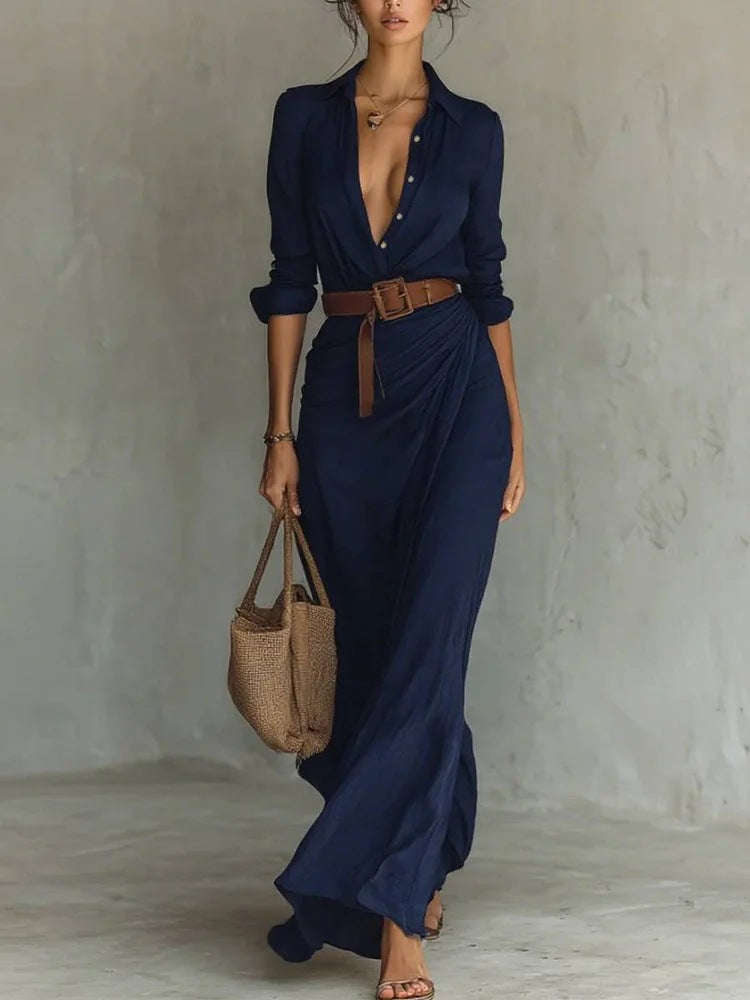 Robe Longue Ceinturée – Fluidité & Élégance Naturelle