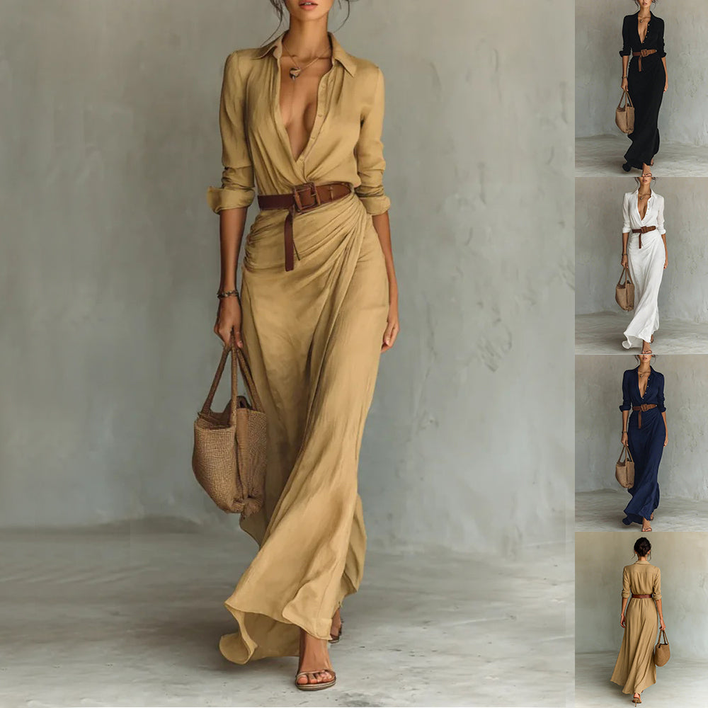 Robe Longue Ceinturée – Fluidité & Élégance Naturelle
