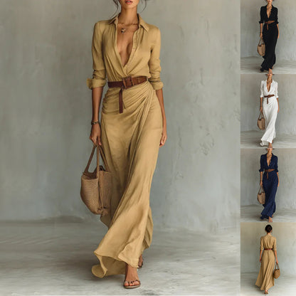 Robe Longue Ceinturée – Fluidité & Élégance Naturelle