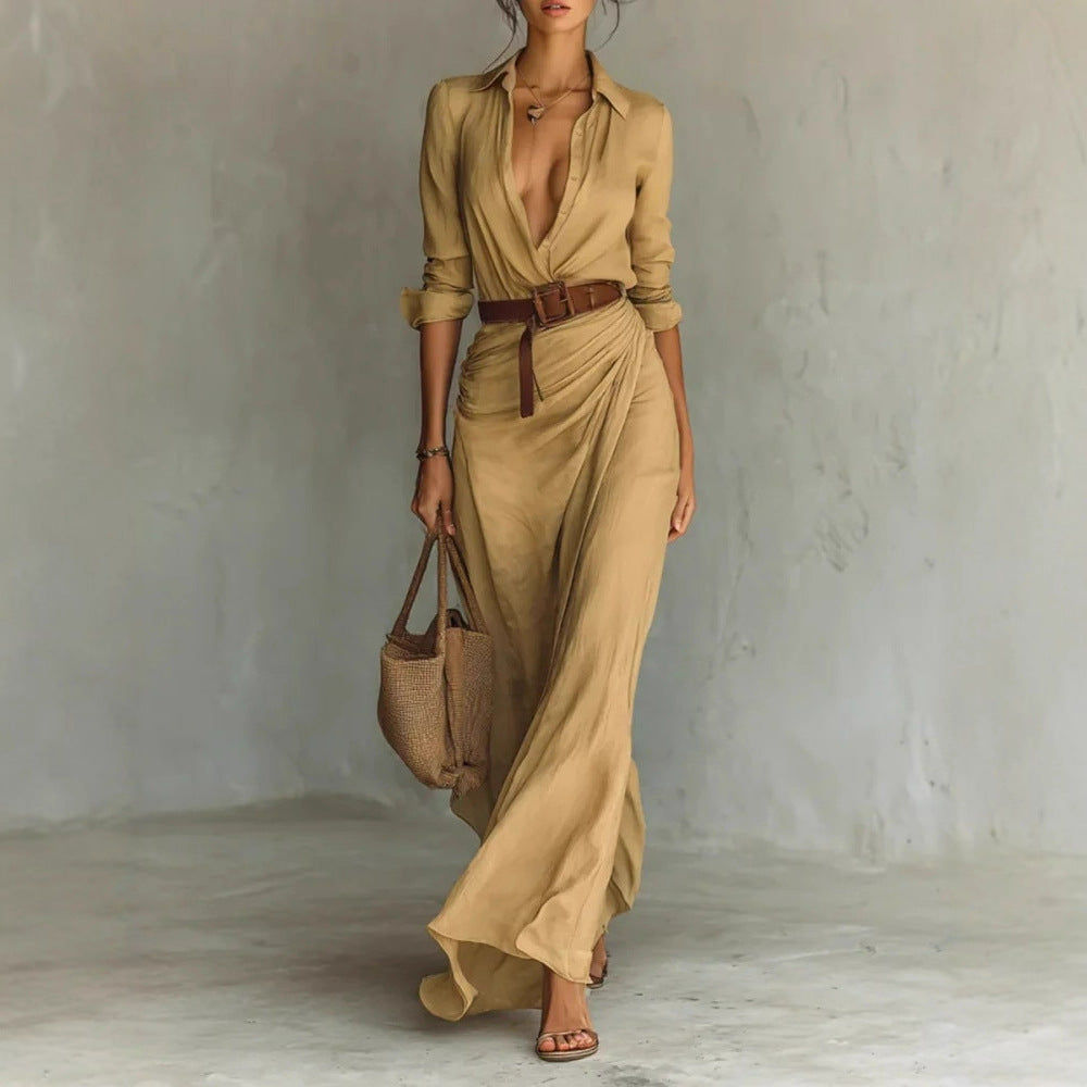 Robe Longue Ceinturée – Fluidité & Élégance Naturelle
