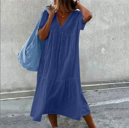 Robe – Col Rond & Imprimé Peint à la Main