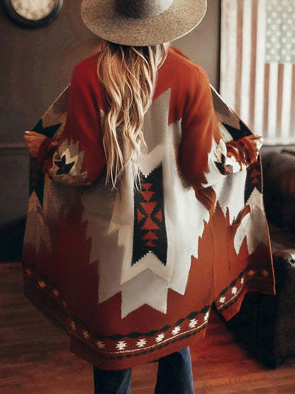 Amazon long sleeve printed cardigan coat woolen coat d