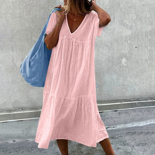 Robe – Col Rond & Imprimé Peint à la Main