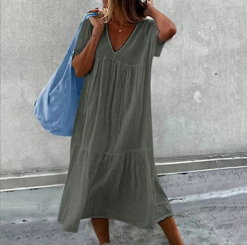Robe – Col Rond & Imprimé Peint à la Main