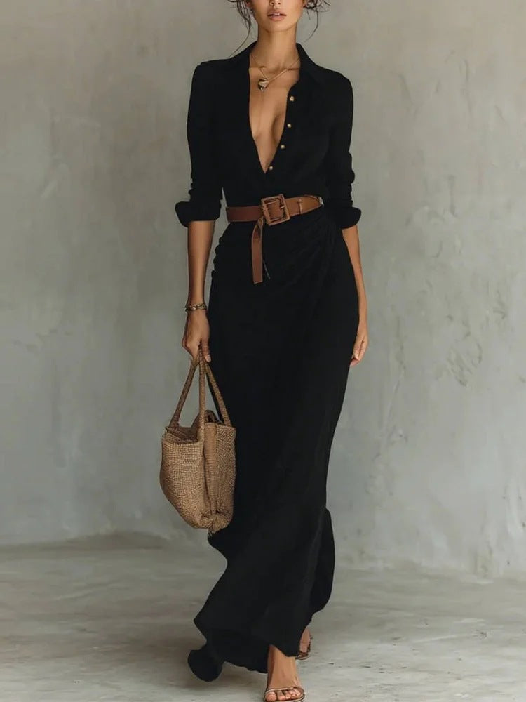 Robe Longue Ceinturée – Fluidité & Élégance Naturelle