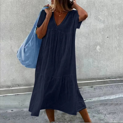 Robe – Col Rond & Imprimé Peint à la Main