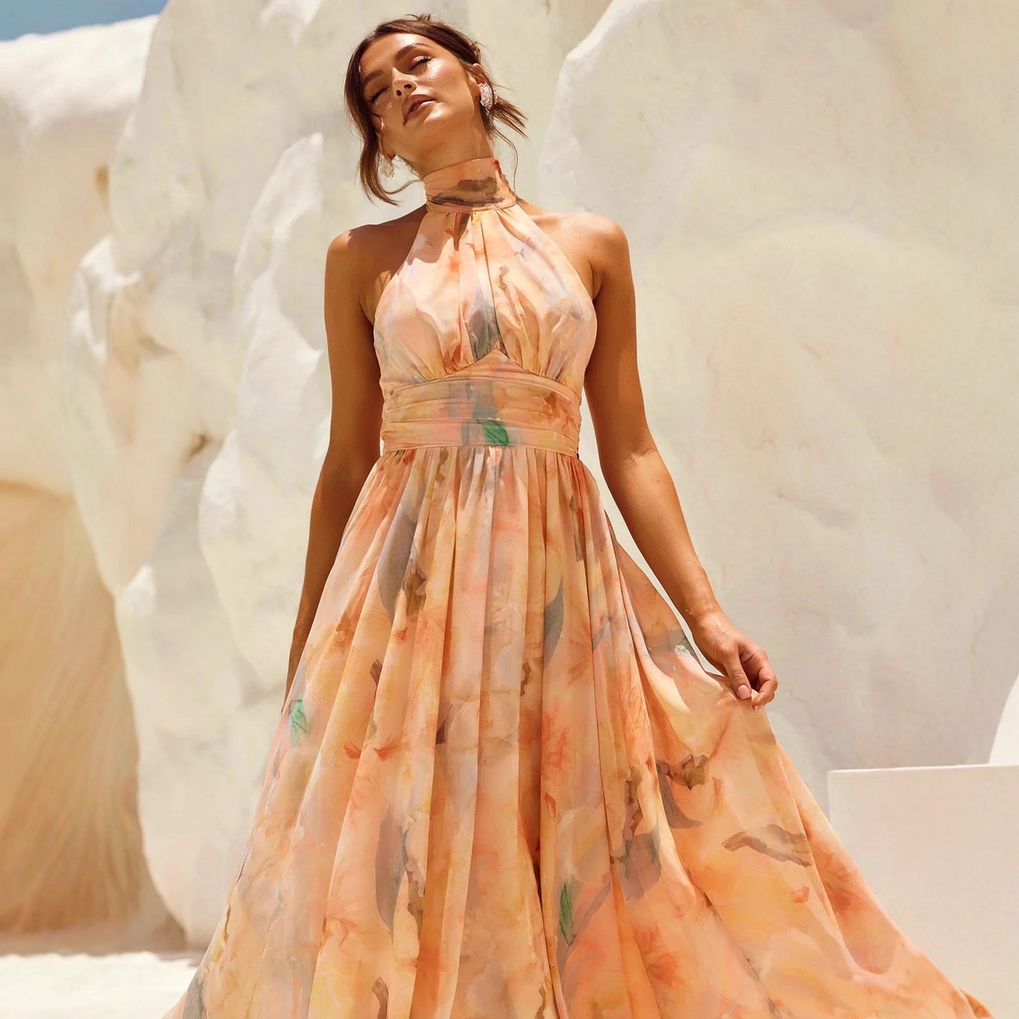 Robe – Longue Imprimée & Dos Nu