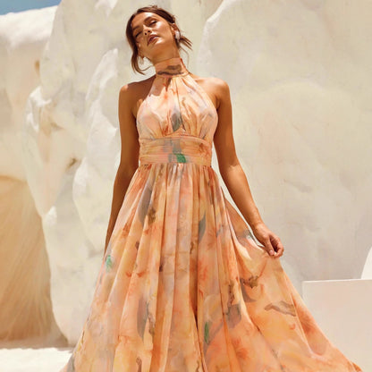 Robe – Longue Imprimée & Dos Nu