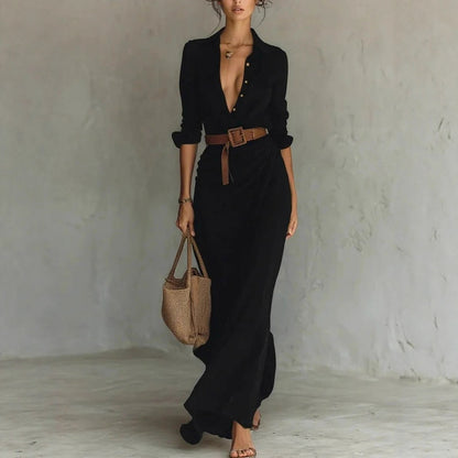 Robe Longue Ceinturée – Fluidité & Élégance Naturelle